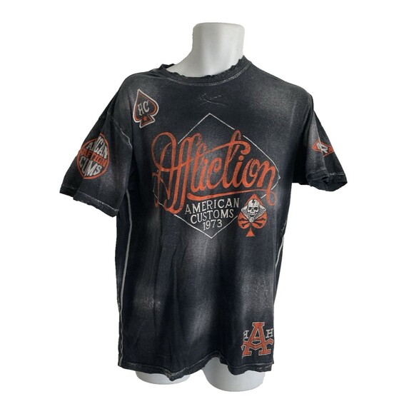 Affliction Shirt Men Size L Black Distressed Motorcycle Tee American Customs Y2K - Picture 1 of 13